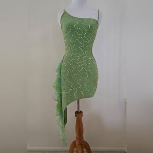 Custom-made Green Beaded Asymmetric Slip Dress